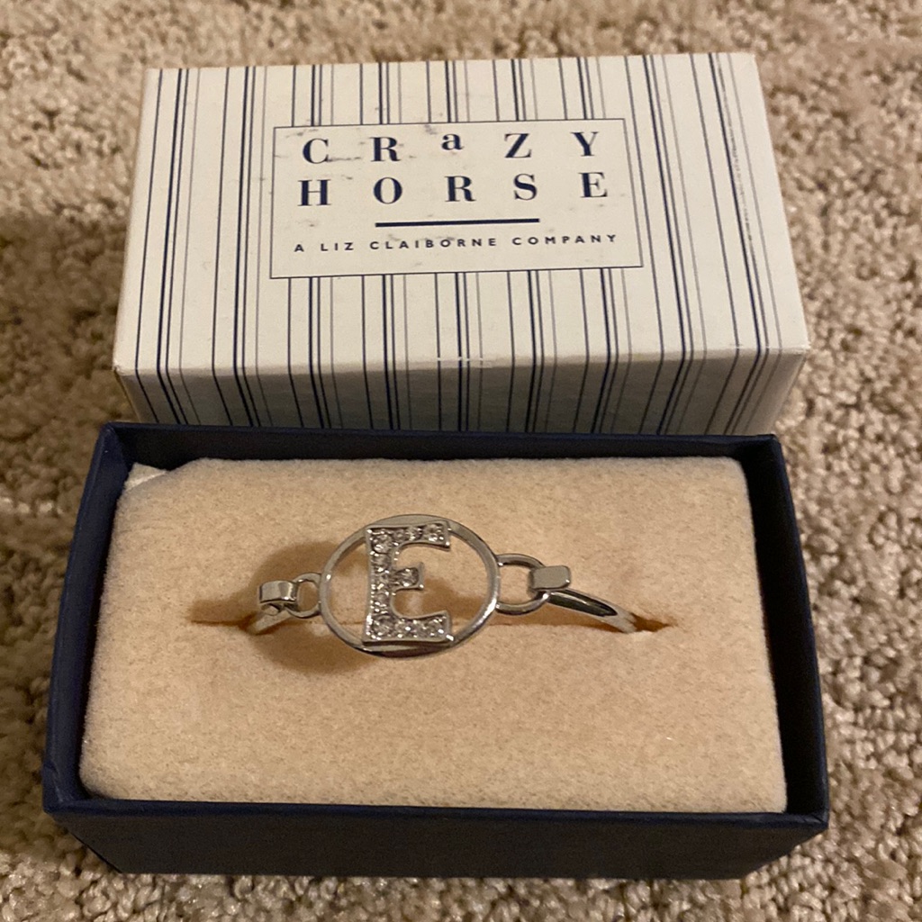 Silver. Initial E Bracelet.